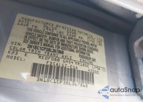 2011 Nissan Versa 1.8Sl z USA, uszkodzony, nr VIN 3N1BC1CP3BL367868